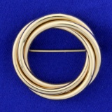 Modern Overlapping Circle Design Pin In 14k Yellow Gold