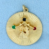 Engravable Emerald, Sapphire, And Ruby Bride And Groom Marriage Or Wedding Pendant In 14k Yellow Gol