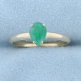 3/4ct Pear Solitaire Natural Emerald Ring In 10k Yellow Gold