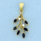2/3ct Tw Sapphire And Diamond Nature Leaf Design Pendant In 18k Yellow Gold