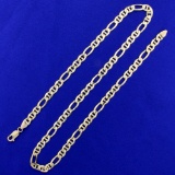 Heavy Italian-made 20 1/2 Inch Figaro Figarucci Chain Necklace In 14k Yellow Gold