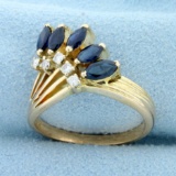 Unique Vintage Sapphire And Diamond Ring In 18k Yellow Gold