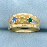 1/3ct Tw Lab Emerald, Lab Sapphire, And Citrine Ring In 10k Yellow Gold