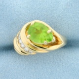Designer 2ct Tw Peridot And Diamond Ring In 14k Yellow Gold