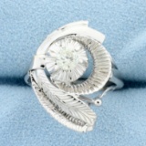 Feather Design Diamond Solitaire Ring In 14k White Gold