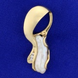 Mother Of Pearl And Diamond Slide Or Pendant In 14k Yellow Gold