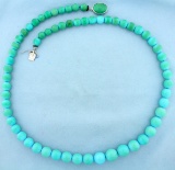 Antique Heavy Persian Turquoise Bead Necklace In 18k White Gold