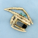 Designer Handcrafted Paraiba Tourmaline Abstract Pin In 14k Yellow Gold