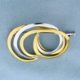 Italian-made Two-tone Abstract Design Pin In 18k Yellow And White Gold