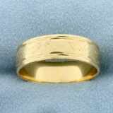 Men's Unique Crosshatch Design Wedding Band Ring In 14k Yellow Gold