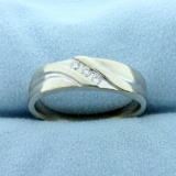Men's Three-stone Diamond Wedding Band Ring In 10k White Gold