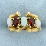 2.5ct Tw Natural Opal And Garnet Ring In 14k Yellow Gold