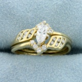 1/2ct Tw Marquise Diamond Engagement Ring In 14k Yellow Gold