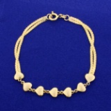 Italian-made Heart C-link Bracelet In 14k Yellow Gold