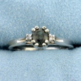 Natural Alexandrite And Diamond Ring In 14k White Gold