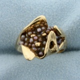 Unique Vintage Seed Pearl Ring In 10k Yellow Gold
