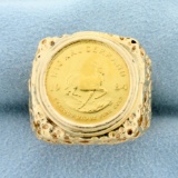 South African Krugerrand Coin Ring In 14k Yellow Gold