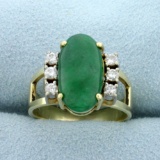 Jade And Diamond Ring In 14k Yellow Gold