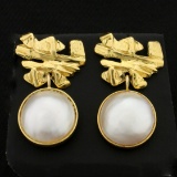 Designer Dangle Mabe Pearl Dangle Earrings In 18k Yellow Gold