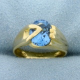 Unique Designer 3ct Swiss Blue Topaz Ring In 18k Yellow Gold