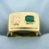 1ct Natural Emerald Aztec Ring In 18k Yellow Gold