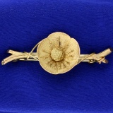 Nature Design Flower Pin In 14k Yellow Gold
