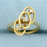 Antique Interlocking Three Circle Diamond Ring In 14k Yellow Gold