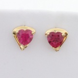 1ct Tw Heart-shaped Lab Pink Sapphire Stud Earrings In 10k Yellow Gold And 14k Yellow Gold Backs