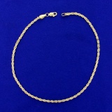 10 Inch Rope Style Anklet In 14k Yellow Gold