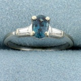 Natural Alexandrite And Diamond Ring In 14k White Gold