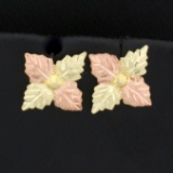 Leaf Design Earrings In 10k Yellow And Rose Gold