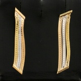 Tri-color Herringbone Dangle Earrings In 10k Yellow, Rose, And White Gold