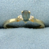 Green Chrysoberyl And Diamond Three-stone Ring In 14k Yellow Gold