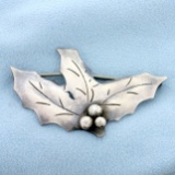 Handmade Holly Leaves Pin In Sterling Silver