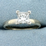 Certified 1ct Princess Diamond Solitaire Engagement Ring In 14k White Gold
