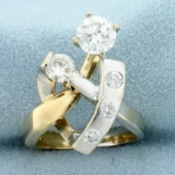 1.5ct Tw Diamond Modern Abstract Two Tone Ring In 14k Yellow And White Gold
