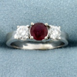 Natural Ruby And Diamond Three-stone Ring In 14k White Gold