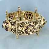 Heavy Antique Garnet Bracelet In 14k Yellow Gold