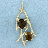 Brown Agate Branch Nature Design Pendant In 14k Yellow Gold