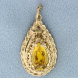 Vintage 4ct Yellow Sapphire Locket Pendant In 14k Yellow Gold