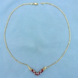 1ct Tw Italian Made Ruby And Diamond Necklace In 14k Yellow Gold
