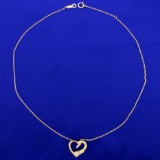 Diamond Swan Heart Necklace In 18k Yellow Gold