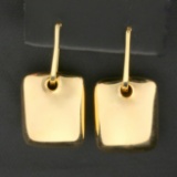 Italian Made Hollow 3d Rectangle Cube Dangle Earrings In 18k Yellow Gold