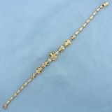Custom Designed Ruby And Diamond Frog Anklet In 14k Yellow Gold