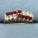 2/3ct Tw Ruby And Diamond Cathedral Style Ring In 14k Yellow Gold