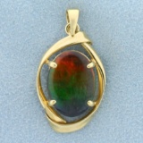 Natural Aaa Quality Ammolite Pendant In 18k Yellow Gold