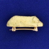 Custom Designed Diamond Pig Pin In 18k Yellow Gold