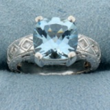 3ct Aquamarine And Diamond Ring In 14k White Gold