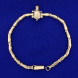 7 1/2 Inch Ruby Turtle Bracelet In 14k White, Yellow And Rose Gold
