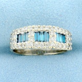 Blue And White Diamond Ring In 14k White Gold